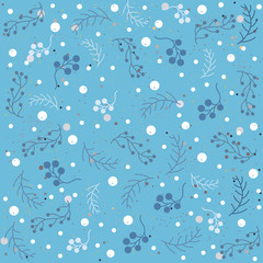 Hand Drawn Seamless Pattern with plants and berries. Artistic Creative Design.
