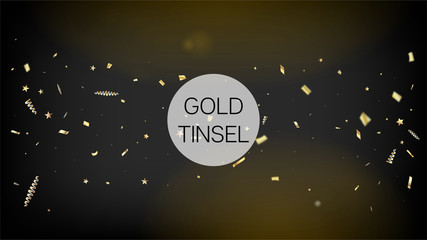 Modern Gold Explosion, Stars, Streamers, Tinsel Burst. Horizontal Dotted Shapes Background. Cool Premium Christmas, New Year, Birthday Party Holiday Texture. Gold Explosion, Streamers Burst.