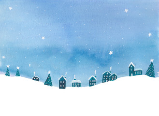 Fototapeta na wymiar Der Sternenhimmel über dem Weihnachtsdorf am Nordpol