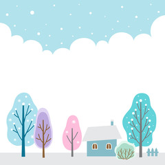 Winter trees with house landscape