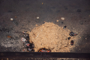 sawdust with fire