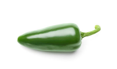 Ripe green hot chili pepper on white background, top view