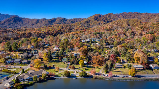 Aerial view Fall Landscape in Lake Junaluska, North Carolina