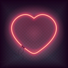 Neon heart glowing sign. Retro Bright heart for Happy Valentine Day greeting card