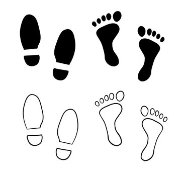 Hand Drawn Shoe Print, Foot Print Illustration With Doodle Cartoon Style Vector