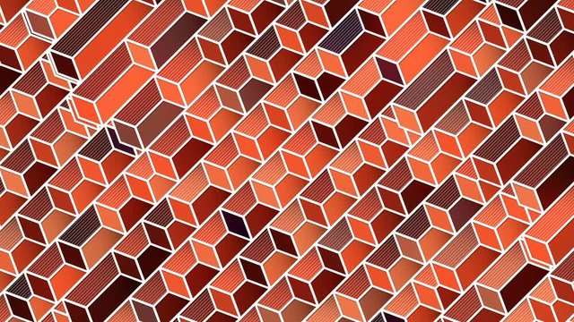 Abstract diagonal rectangles pattern motion graphic design. Modern geometric background. Orange colored artistic texture. Digital seamless loop animation. 3d rendering. 4K, Ultra HD resolution
