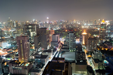 view on skyscrapers of bangkok at night