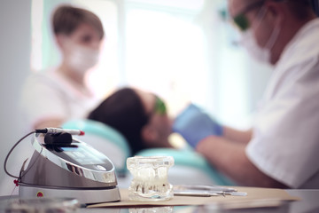 Dental equipment tools dentist medicine on desk