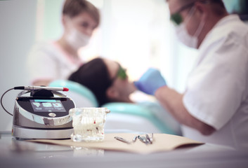 Dental equipment tools dentist medicine on desk