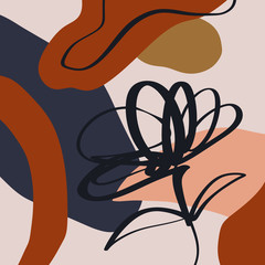 Terracotta Floral Art Print Modern Painting Fashion Scandinavian Style Color Abstraction Poster Contemporary Print Burnt Orange Vector Illustration Clipart