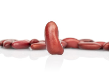 Lot of whole peeled fresh red kidney beans isolated on white background