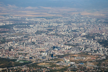 Panorama of city of Sofia from Kamen Del Peak, Bulgaria
