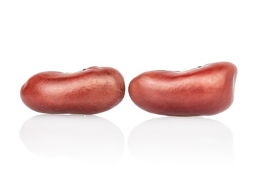 Group of two whole fresh red kidney beans isolated on white background