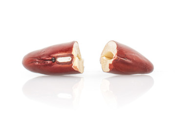 Group of two halves of fresh red kidney beans isolated on white background
