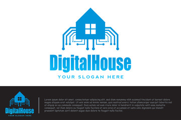 digital smart home icon with network chip control icon