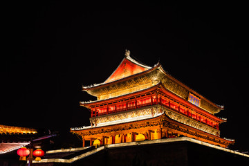 Xian Bell Tower lit at night