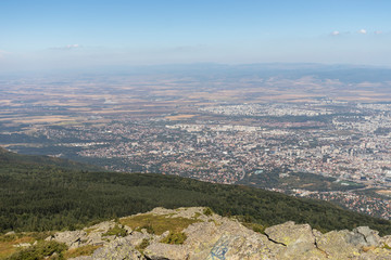 Fototapeta na wymiar Panorama of city of Sofia from Kamen Del Peak, Bulgaria