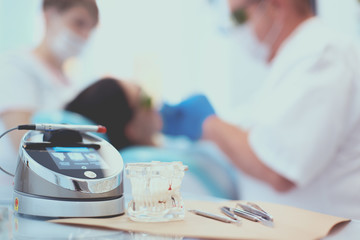 Dental equipment tools dentist medicine on desk