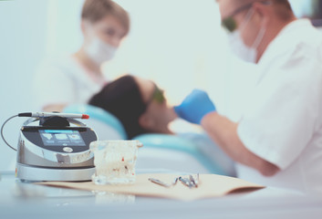 Dental equipment tools dentist medicine on desk