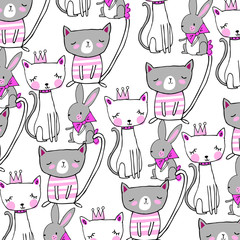 Cute baby cat pattern vector illustration.