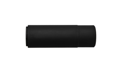 Black silencer for weapons. Suppressor that is at the end of an assault rifle.