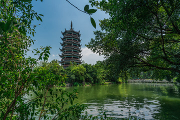 Moon Pagoda Tower at Shan Lake in Guilin