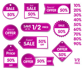 VECTOR isolated Set of price sale tags with text. Special offer, hot sale, best price, season offer.