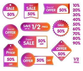 Fototapeta premium VECTOR isolated Set of price sale tags with text. Special offer, hot sale, best price, season offer.