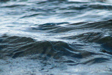 Beautiful   blue sea water surface with low waves. Seascape background. Calm Dark Sea Waves. Close-up, shallow focus.