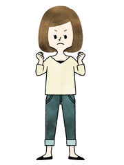 女性-ガッツポーズ-やる気・怒り-水彩