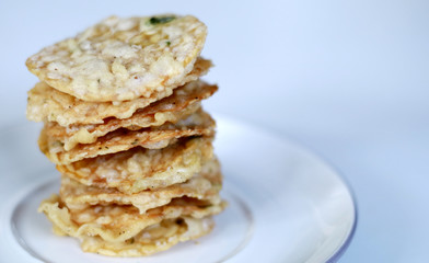 Keripik tempe or traditional tempeh cips. Popular Indonesian snack.
