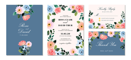 Fototapeta na wymiar wedding invitation suite watercolor floral frame
