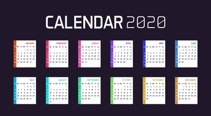 Modern minimal Calendar Planner Template for 2020. Vector design editable template