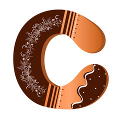 COOKIE ALPHABET gingerbread, Letter  C cookie vector, Alphabet with ornaments. Cute letters decorative with chocolate. Illustration letter of alphabet