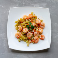 diet food: boiled vegetables with shrimp.