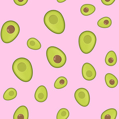 Avocados seamless pattern. Cartoon vector avocado texture.