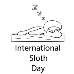 sloth sleeping on a tree. international sloth day 20 october. isolated outline vector illustration