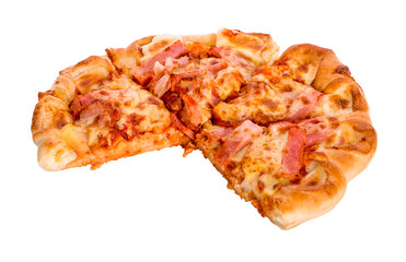 Slice pepperoni pizza on a white background