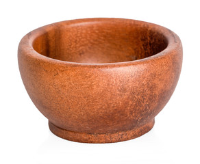 Wooden bowl isolated on white background.