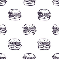 Hand Drawn Burger Seamless Pattern Background. Vector