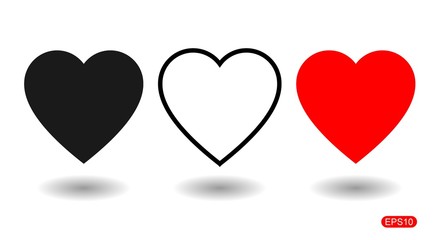 Like and Heart icon. Social nets like red heart web buttons isolated on white background.Vector illustaration.
