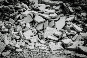 pile of cement made broken bricks 