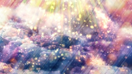 Cloudy Sky with Light Beams and Magical Glowing Particles Falling - Abstract Background Texture