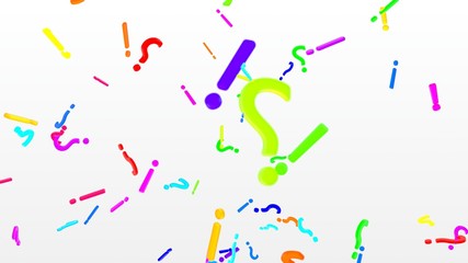 Colorful 3D Question Marks and Exclamation Points Falling in Slow Motion - Abstract Background Texture