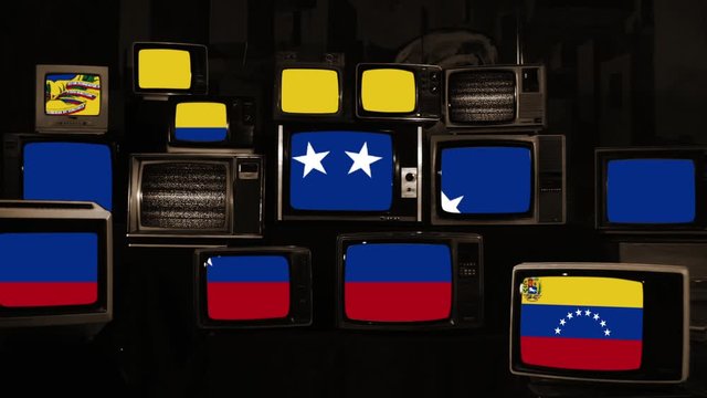 Flag of Venezuela and Retro TVs. Sepia Tone.