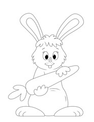 cartoon rabbit holding a big carrot. line drawing