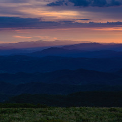 Grassy Field and Layers of Blue Ridge Mountains