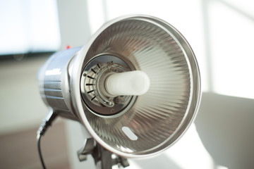 Angled front view of a no name brand generic daylight balanced monolight strobe professional...