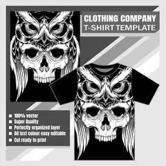 mock up clothing company, t-shirt template,skull vector illustration