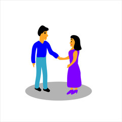 Couple of young people. Man and woman hold hands on a white background. Vector illustration in a flat style